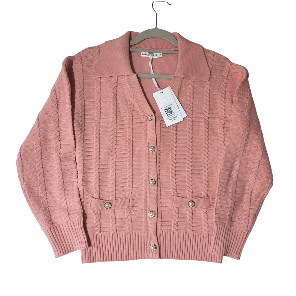 New Grace Karin Cardigan Sweater Women's Small Pink Cottagecore Nwt S